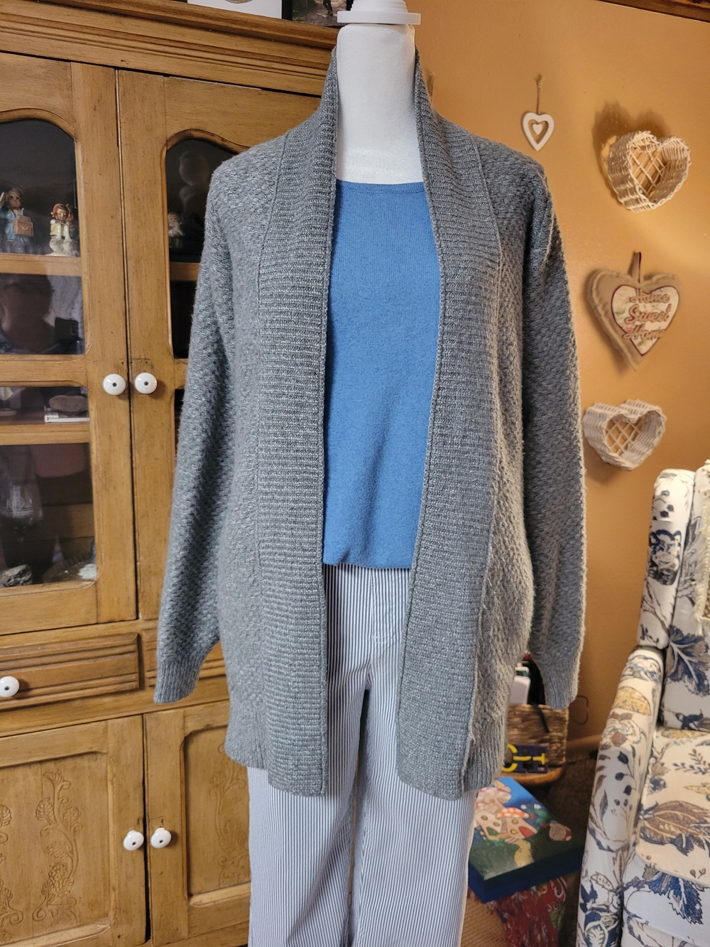 Abercrombie & Fitch Gray Textured Open Front Long Cardigan Sweater M